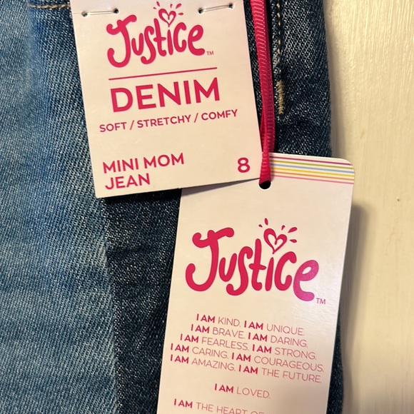 NWT Justice Denim Mini Mom Jeans. Medium Wash Soft, Stretchy and Comfy. Size 8 - Picture 8 of 9